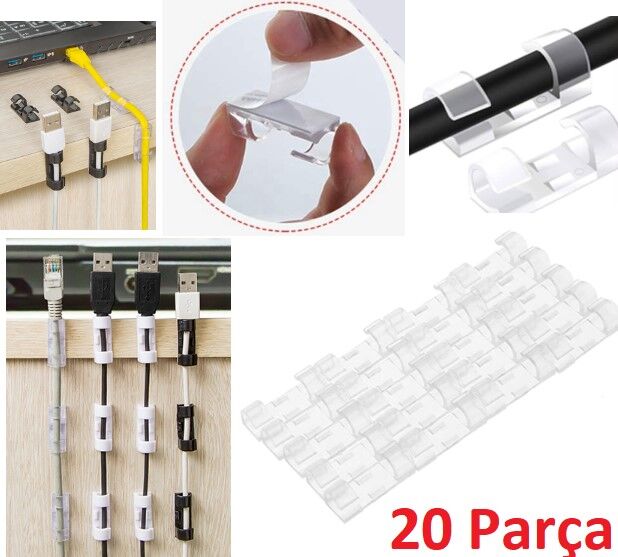 Kablo Sabitleyici Klips Seti 20 Adet Şık Tasarımlı Fonksiyonel Ürün