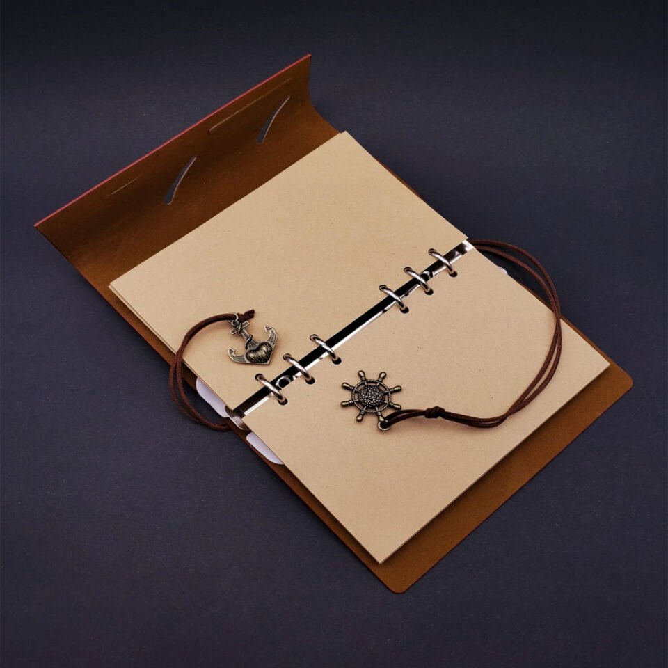 Kahverengi Pusula Tasarım Deri Defter Ve Siyah Kalem Seti Şık Tasarımlı Fonksiyonel Ürün