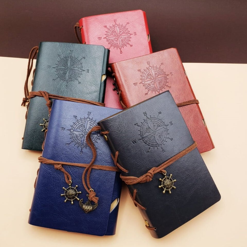 Küçük Boy Pusula Baskılı Deri Defter Şık Tasarımlı Fonksiyonel Ürün