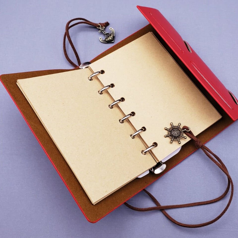 Küçük Boy Pusula Baskılı Deri Defter Şık Tasarımlı Fonksiyonel Ürün