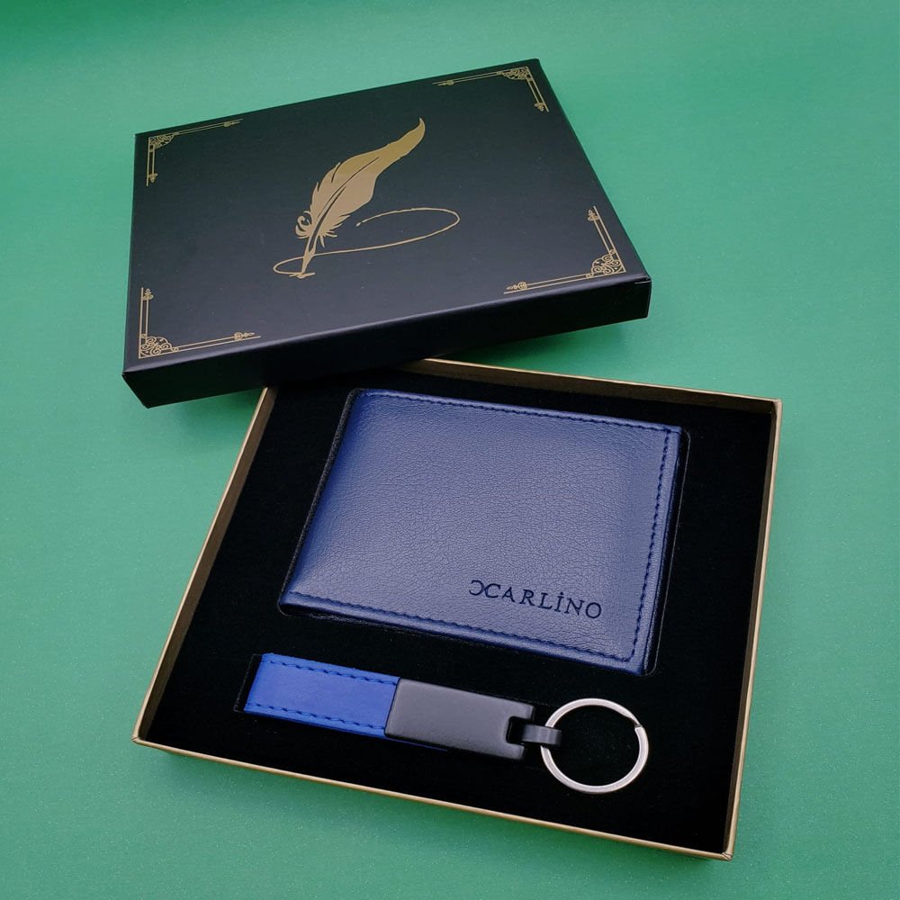 Kutulu Mavi Deri Cüzdan Ve Anahtarlık Seti Şık Tasarımlı Fonksiyonel Ürün