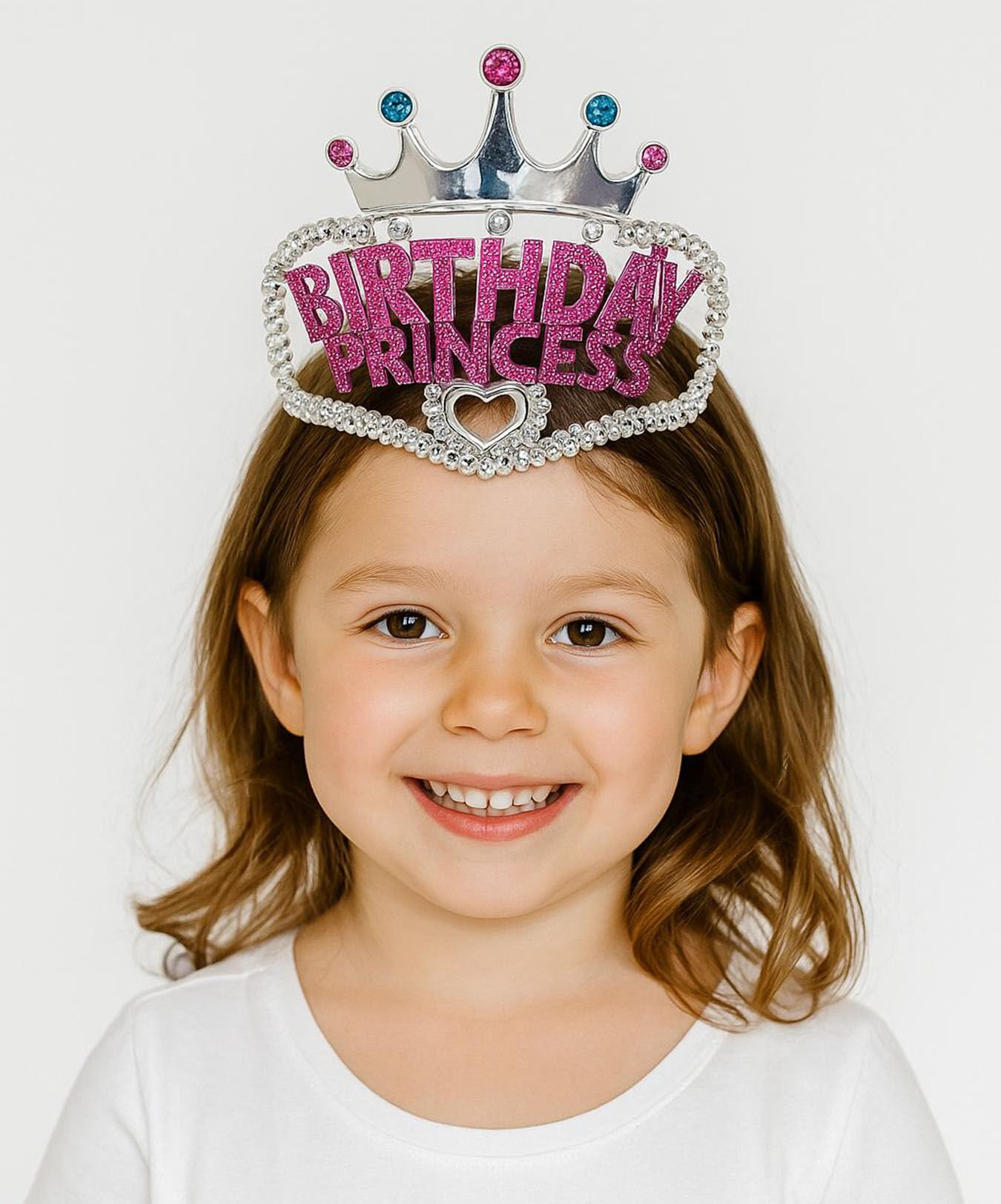 Gümüş Renk Pembe Birthday Princess Yazılı Çocuk Parti Tacı 11x12 cm