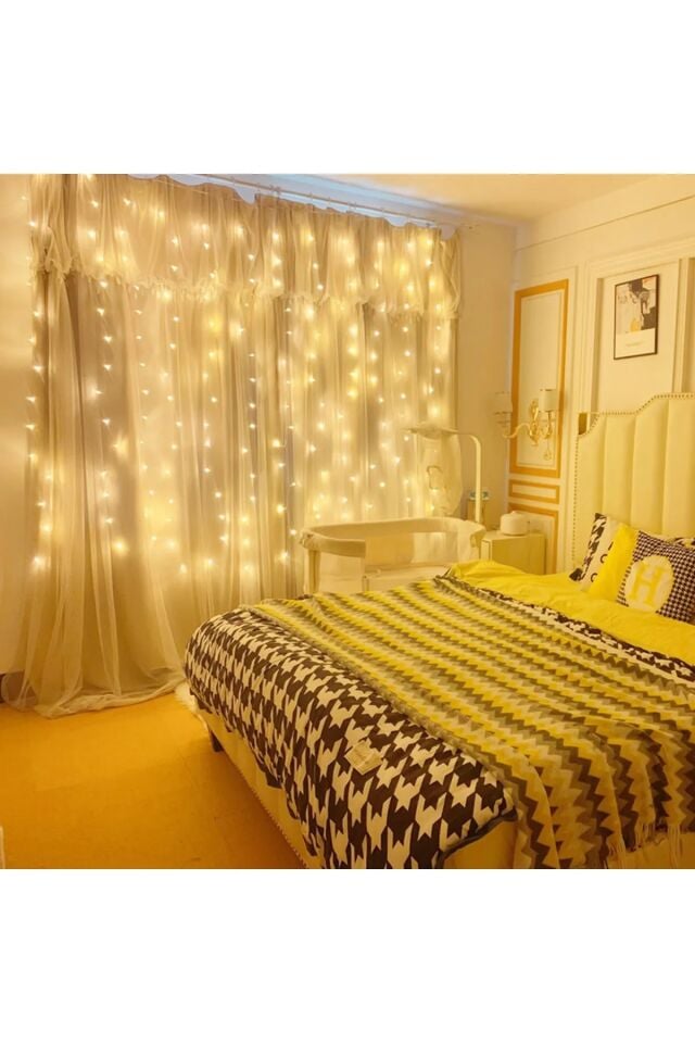 8 Fonksiyonlu Peri Perde Led Uzaktan Kumandalı Günışığı Perde Peri Led (3 mt x 3 mt) Şık Tasarımlı Fonksiyonel Ürün