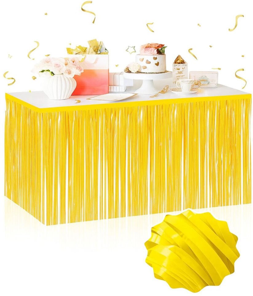 Kendinden Yapışkanlı Makaron Sarı Püsküllü Masa Eteği Şık Tasarımlı Fonksiyonel Ürün