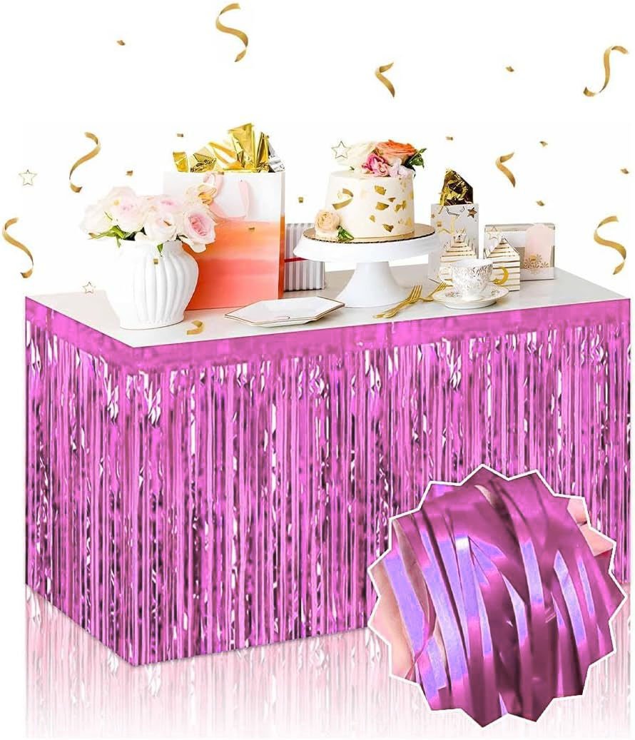 Kendinden Yapışkanlı Pembe Metalize Püsküllü Masa Eteği Şık Tasarımlı Fonksiyonel Ürün