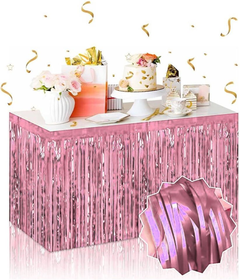 Kendinden Yapışkanlı Rose Gold Metalize Püsküllü Masa Eteği Şık Tasarımlı Fonksiyonel Ürün