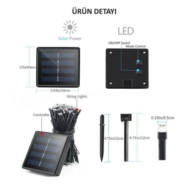 Solar 100 Ledli 12 Metre Bahçe Aydınlatma Şık Tasarımlı Fonksiyonel Ürün