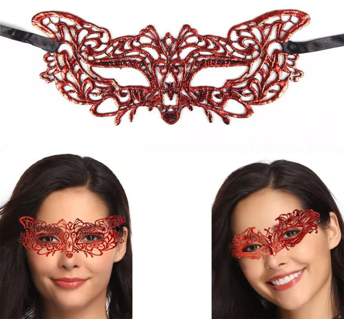 Kırmızı Dantel Masquerade Maskesi 9 No Şık Tasarımlı Fonksiyonel Ürün