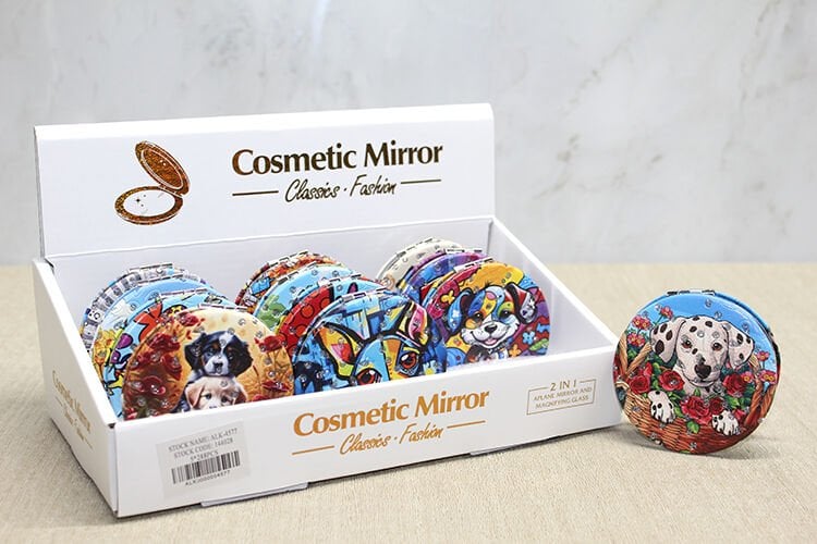 Sevimli Köpek Tasarımlı Taşlı İnce El Aynası Yuvarlak Şık Tasarımlı Fonksiyonel Ürün