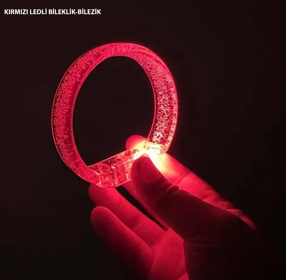 Kırmızı Led Işıklı Baskı Yapılabilen Pilli Bileklik Bilezik 1,5 cm Genişlik Şık Tasarımlı Fonksiyonel Ürün
