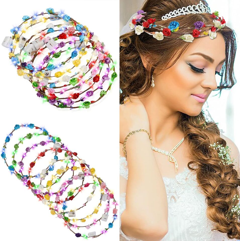 Renkli LED Çiçek Taç – 3 Işık Modlu