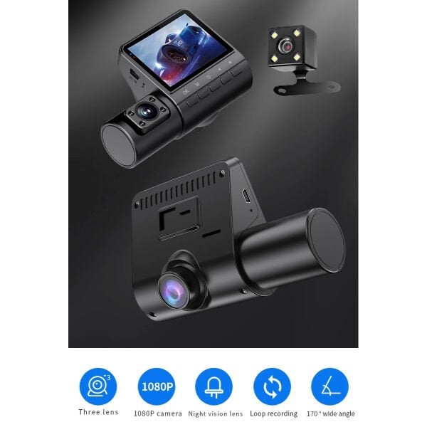 M80 3 Lens Araç Kamerası Şık Tasarımlı Fonksiyonel Ürün
