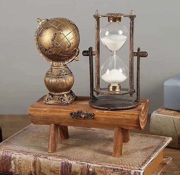 Dekoratif Dünya Biblolu Kum Saati Şık Tasarımlı Fonksiyonel Ürün
