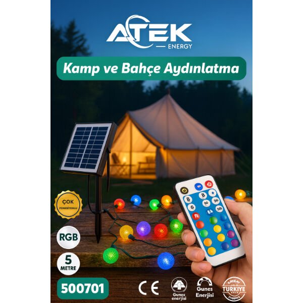 RGB Güneş Enerjili Boncuk Kamp Ve Bahçe Aydınlatma Şık Tasarımlı Fonksiyonel Ürün