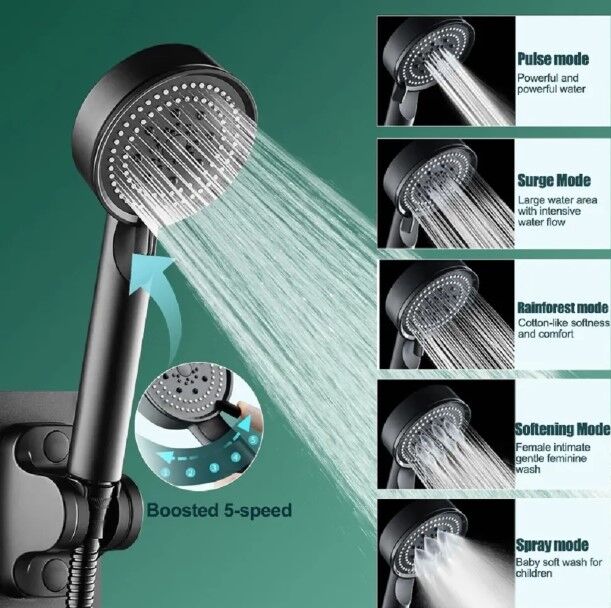 5 Kademeli Duş Başlığı Siyah Şık Tasarımlı Fonksiyonel Ürün