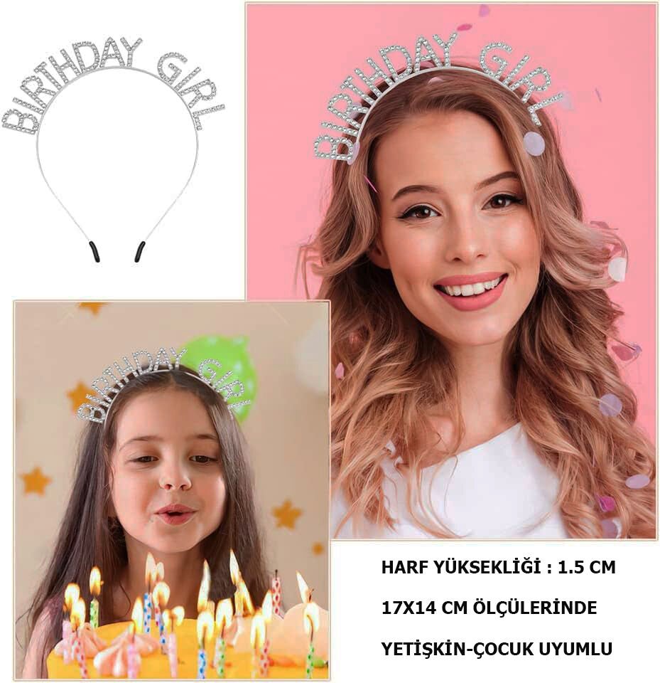 Kristal Taşlı Gümüş Birthday Girl Parti Tacı Şık Tasarımlı Fonksiyonel Ürün