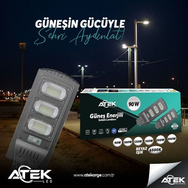 Güneş Enerjili Sokak Lambası 120 W Şık Tasarımlı Fonksiyonel Ürün