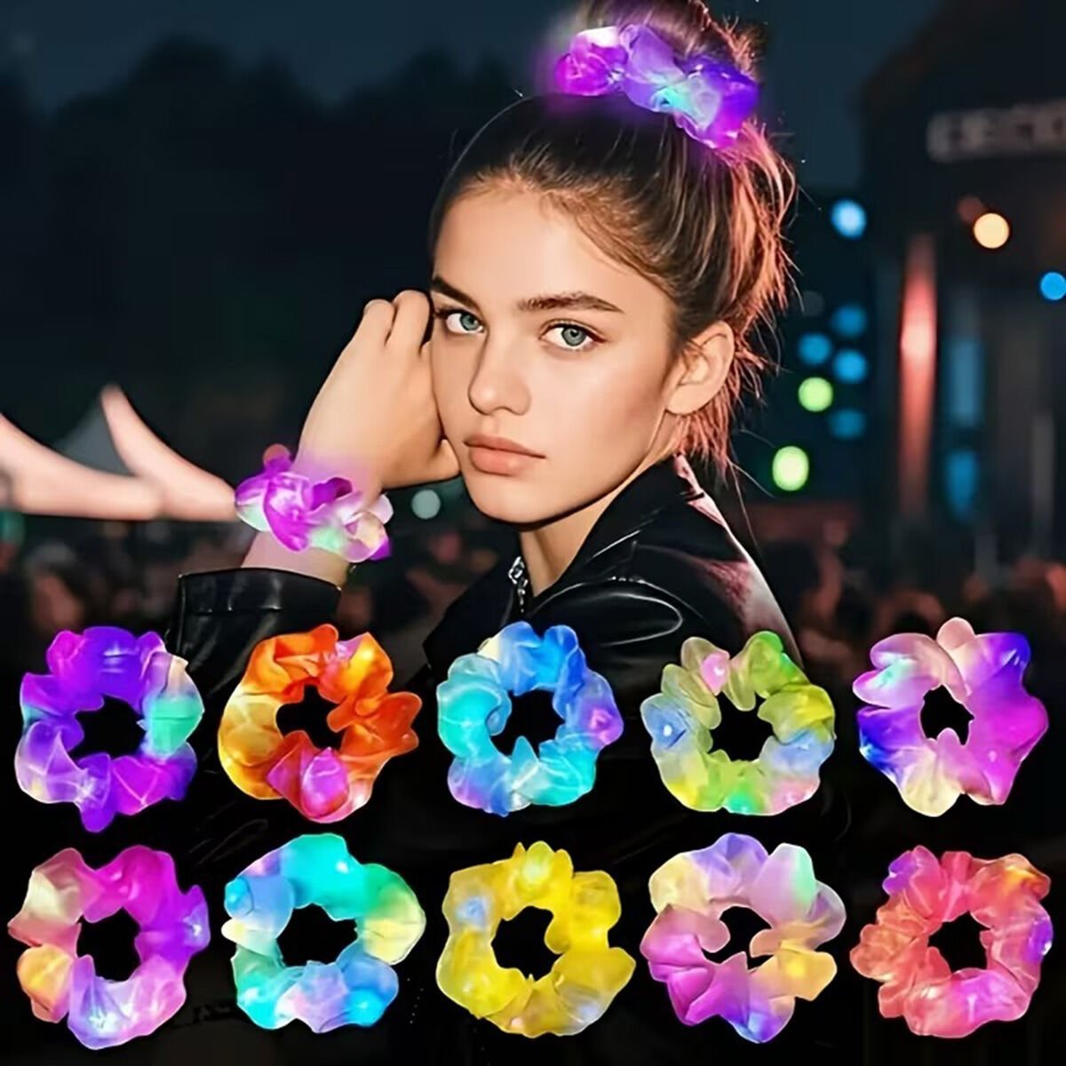 Lila Renk LED Işıklı Lastikli Saç Tokası - 3 Modlu