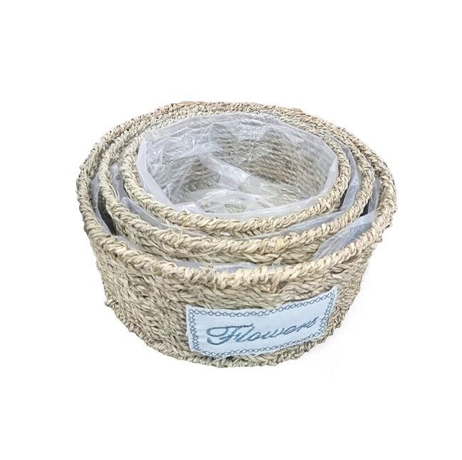 Yuvarlak Doğal Hasır Saksı Seti - 3'lü Şık Tasarımlı Fonksiyonel Ürün