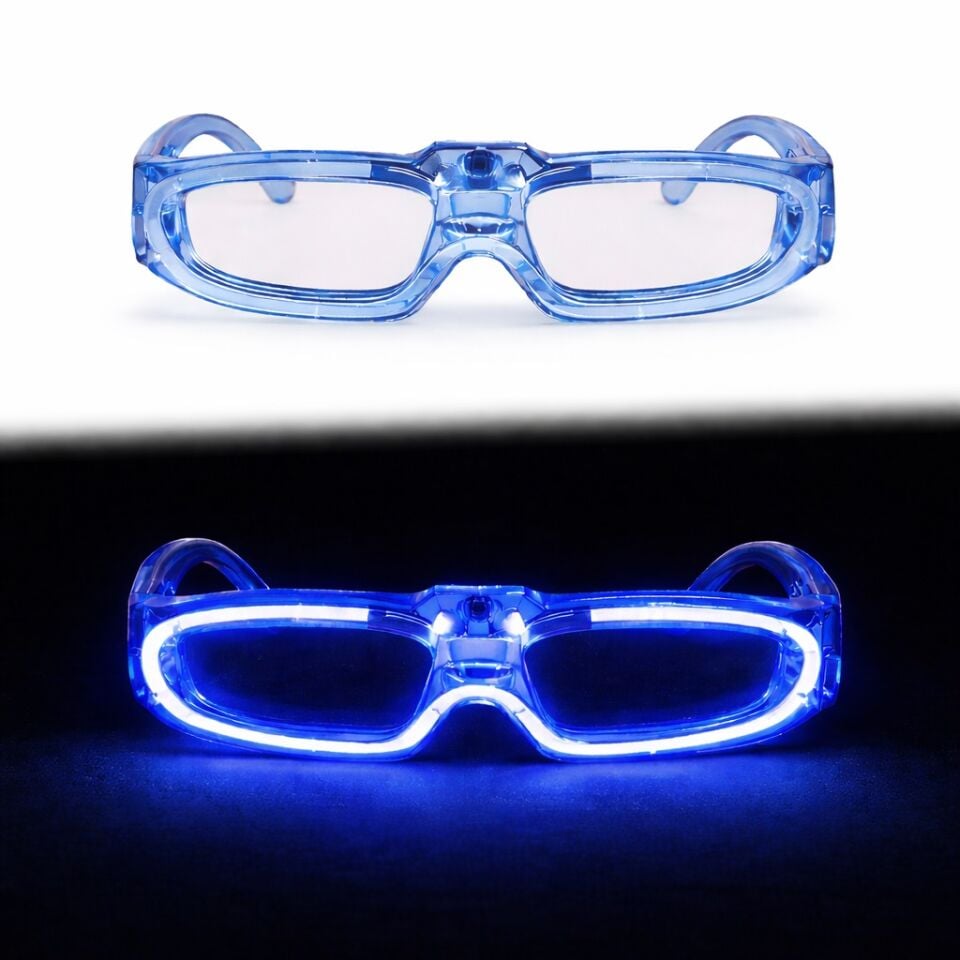 Mavi LED Işıklı Parti Gözlüğü - 3 Modlu
