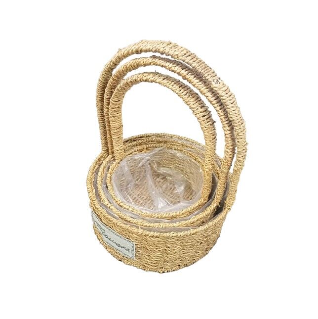 Yuvarlak Doğal Hasır Sepet Seti - 3'lü Şık Tasarımlı Fonksiyonel Ürün