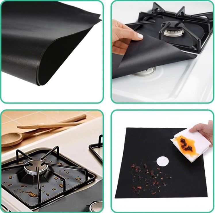 Siyah Renk Ocak Koruyucu Folyo Yanmaz Yapışmaz 4'lü Set Şık Tasarımlı Fonksiyonel Ürün