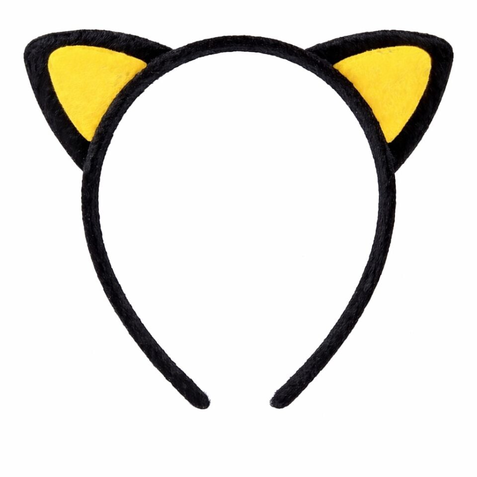 Peluş Kedi Kulaklı Taç Sarı Siyah