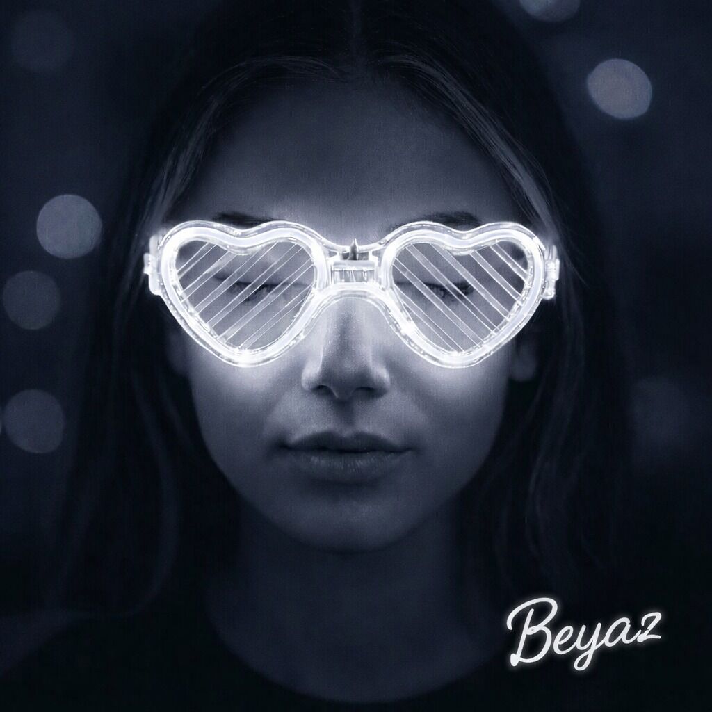 Beyaz LED Işıklı Kalp Gözlük – 3 Modlu