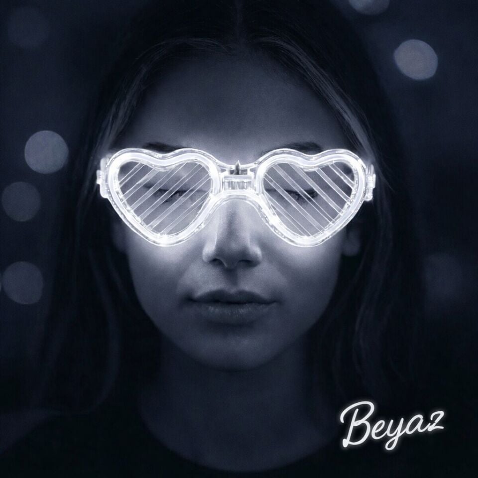 Beyaz LED Işıklı Kalp Gözlük – 3 Modlu