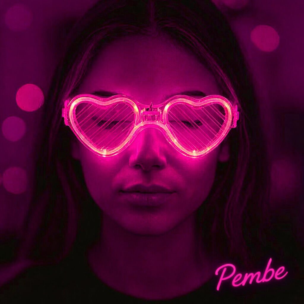 Pembe LED Işıklı Kalp Gözlük – 3 Modlu