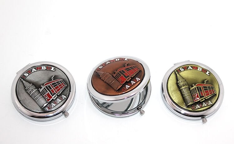 Metal İstanbul Temalı Kabartmalı El Aynası Şık Tasarımlı Fonksiyonel Ürün