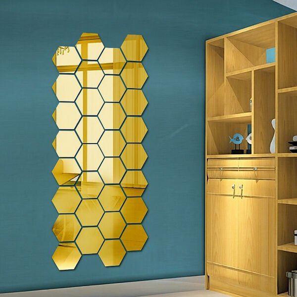 Yapışkanlı Akrilik Gold Ayna Seti 12 Adet Şık Tasarımlı Fonksiyonel Ürün