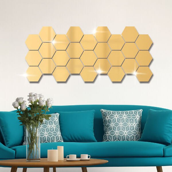 Yapışkanlı Akrilik Gold Ayna Seti 12 Adet Şık Tasarımlı Fonksiyonel Ürün