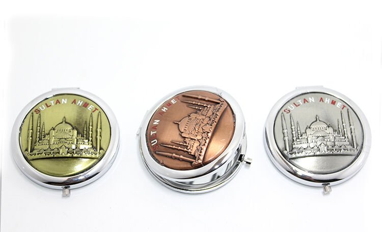 Metal İstanbul Temalı Yöresel Kabartmalı El Aynası Şık Tasarımlı Fonksiyonel Ürün