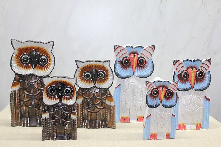 Ahşap 3'lü Baykuş Seti 30 cm Şık Tasarımlı Fonksiyonel Ürün