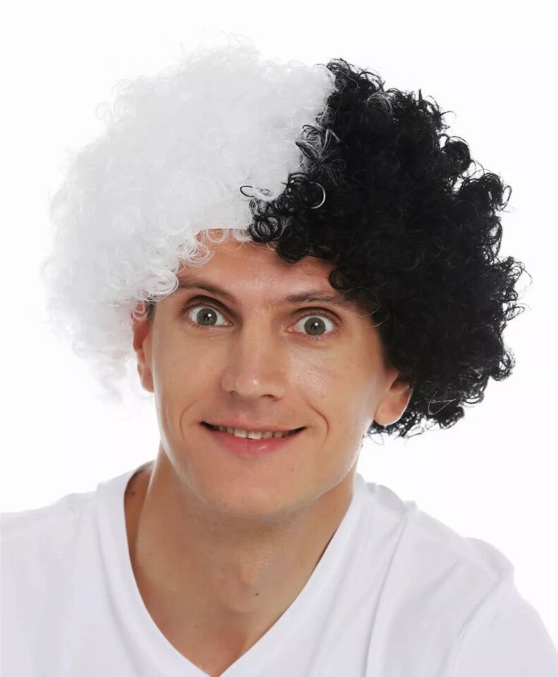 Siyah Beyaz Kıvırcık Afro Bonus Taraftar Peruğu Şık Tasarımlı Fonksiyonel Ürün