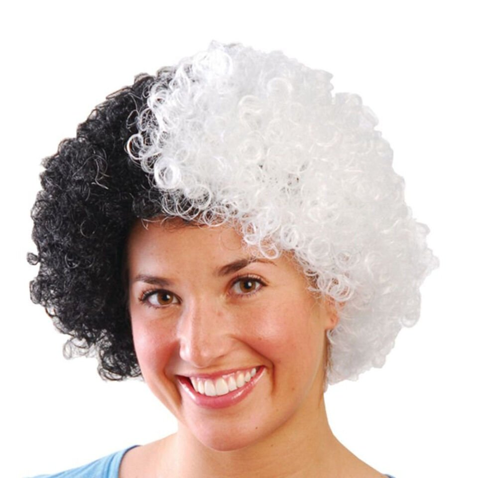 Siyah Beyaz Kıvırcık Afro Bonus Taraftar Peruğu Şık Tasarımlı Fonksiyonel Ürün