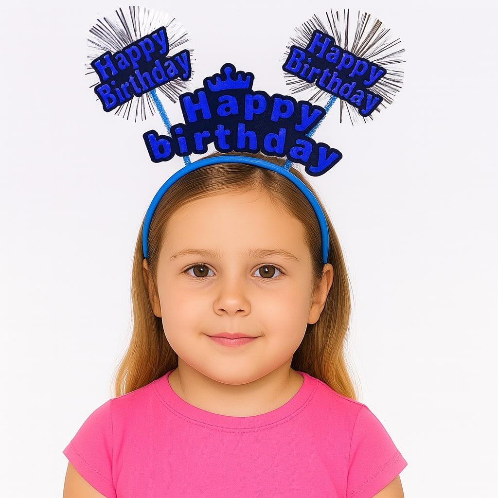 Mavi Renk Işıltılı Yazılı Doğum Günü Parti Tacı Şık Tasarımlı Fonksiyonel Ürün