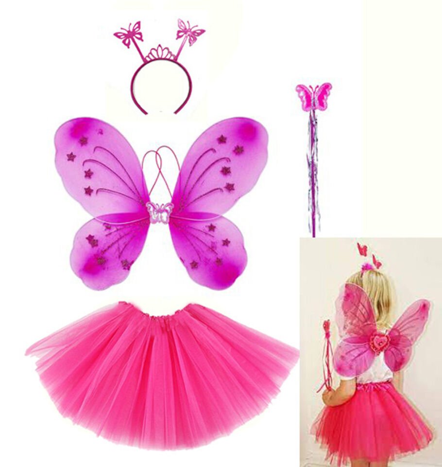 Fuşya Kelebek Kostüm Aksesuar Seti 4 Parça Şık Tasarımlı Fonksiyonel Ürün