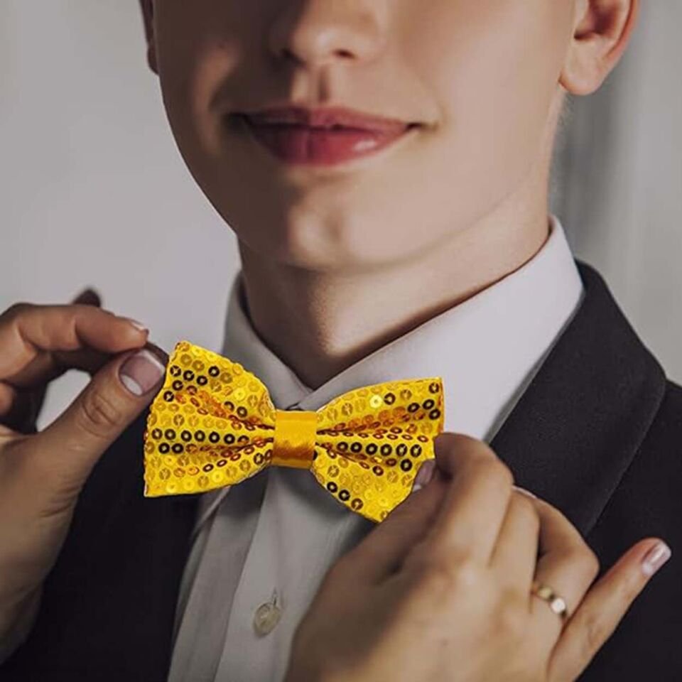 Altın Payetli Pullu Papyon Şık Tasarımlı Fonksiyonel Ürün