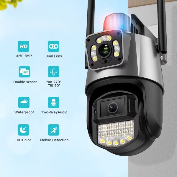 Çakarlı Çift Lensli Dış Mekan Güvenlik Kamerası Şık Tasarımlı Fonksiyonel Ürün