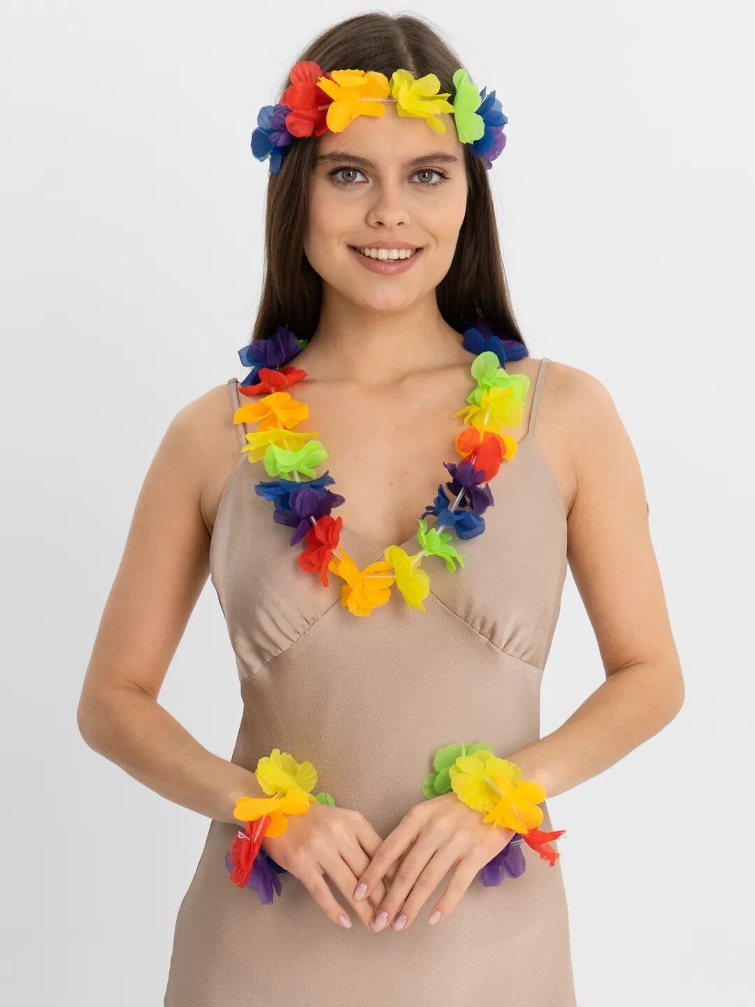 Rengarenk Hawaii Kolye Taç Bileklik Seti - 4 Parça