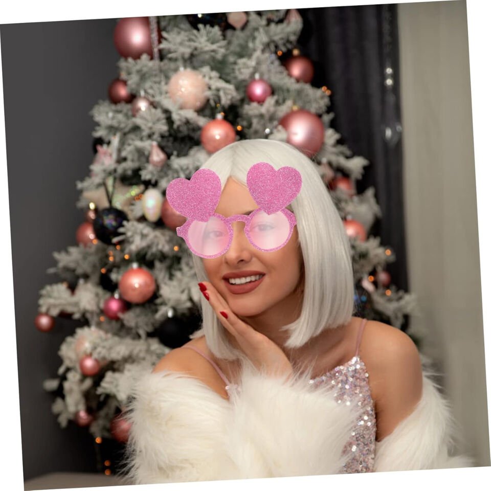 Pembe Renk Sim İşlenmiş Kalp Figürlü Parti Gözlüğü Şık Tasarımlı Fonksiyonel Ürün