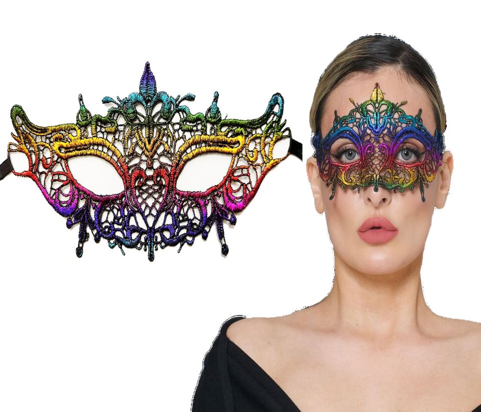 Rengarenk Dantel Kesim Gökkuşağı Balo Maskesi Şık Tasarımlı Fonksiyonel Ürün