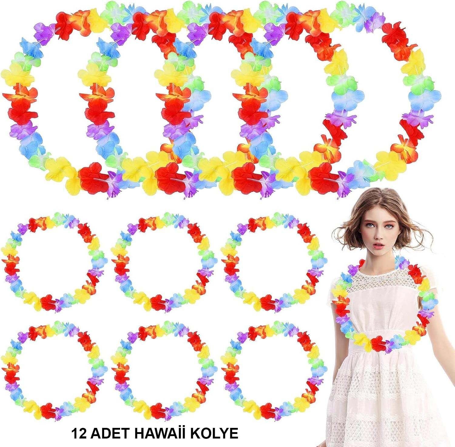 Hawaii Çiçekli Boyun Kolyesi 12 Adet Şık Tasarımlı Fonksiyonel Ürün