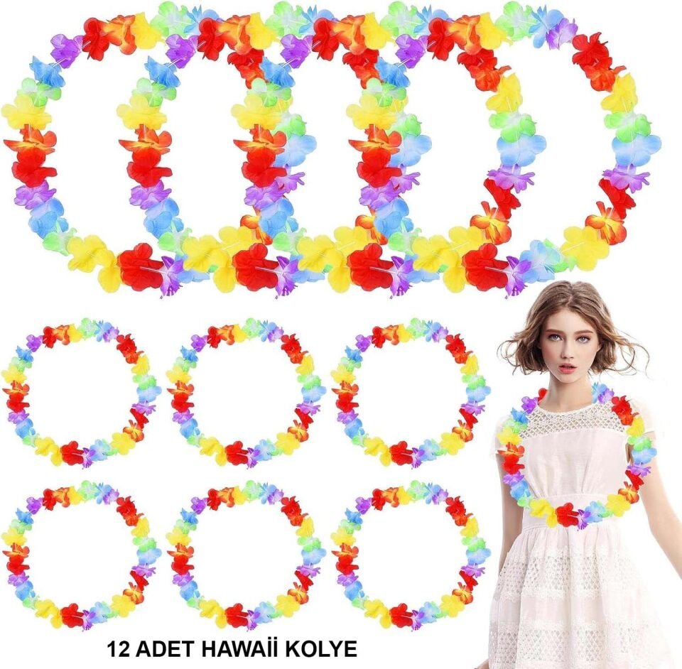 Hawaii Çiçekli Boyun Kolyesi 12 Adet Şık Tasarımlı Fonksiyonel Ürün