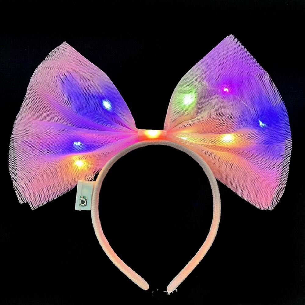 Rengarenk Led Işıklı Fiyonk Tül Parti Tacı Pembe Şık Tasarımlı Fonksiyonel Ürün