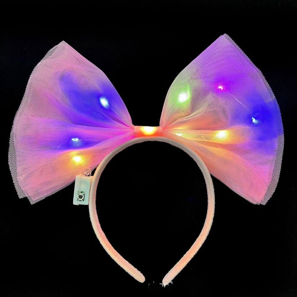 Rengarenk Led Işıklı Fiyonk Tül Parti Tacı Pembe Şık Tasarımlı Fonksiyonel Ürün