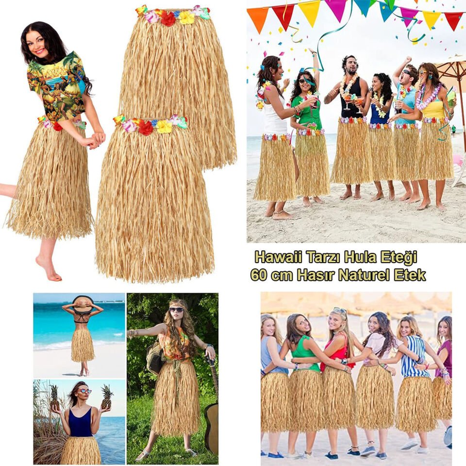 Hawaii Tarzı Hula Eteği – 60 cm Hasır Natural Etek Şık Tasarımlı Fonksiyonel Ürün