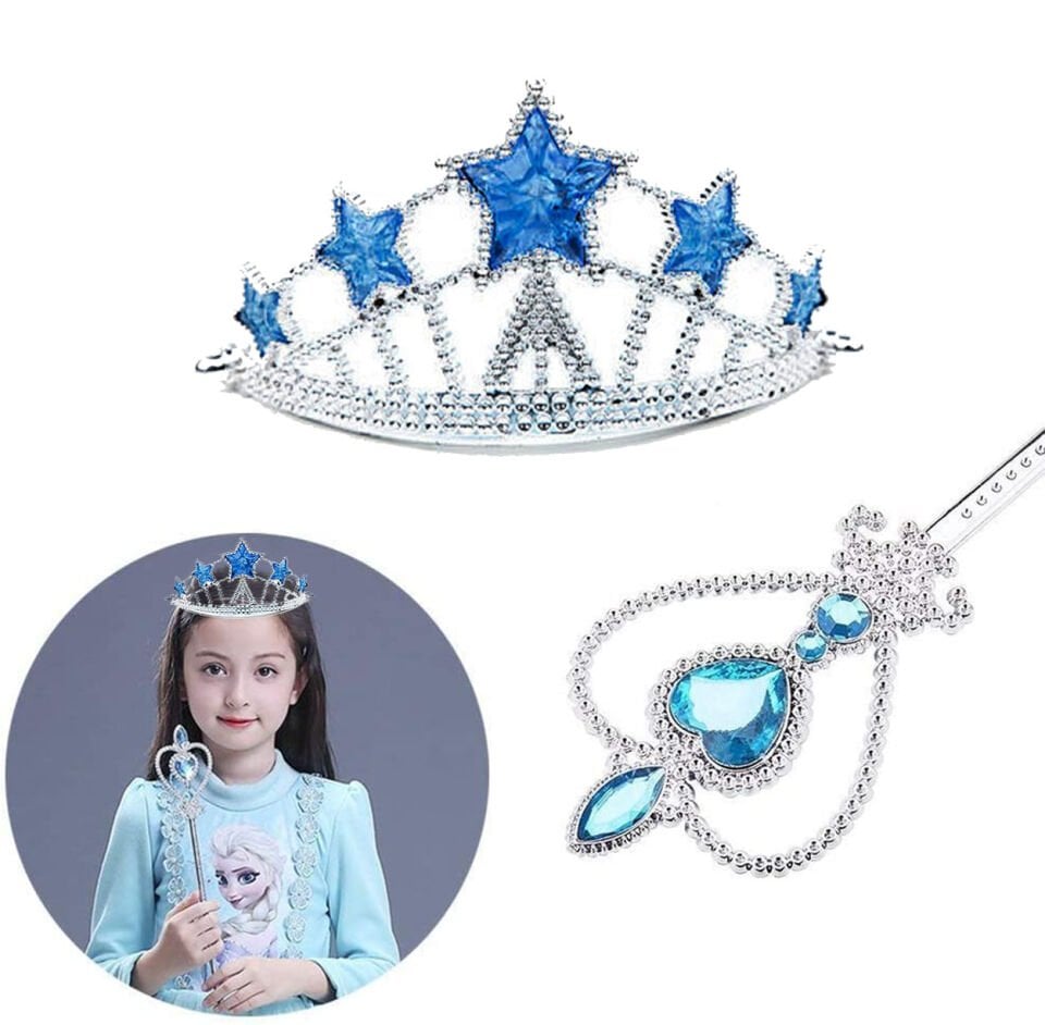 Karlar Ülkesi Elsa Yıldız Mavi Taç ve Asa Seti Şık Tasarımlı Fonksiyonel Ürün